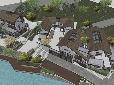 中式复古民宿建筑 平地民宿建筑 山地民宿建筑 滨水民宿建筑