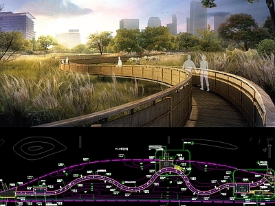 现代综合景观图库 景观栈道含结构图 单柱架空栈道 景观架空长廊 施工图