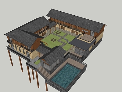 现代新中式民宿建筑 平地民宿建筑 山地民宿建筑