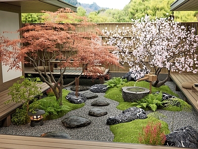 新中式乡村庭院 汀步 微地形 景观石 枯山水 水钵