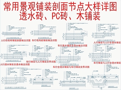 景观节点 常用景观铺装剖面 节点大样详图 施工图