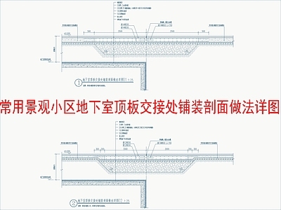 景观节点 常用景观小区 地下车库顶板交接 铺装剖面做法详图 施工图