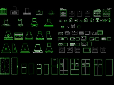 现代厨房设施 厨房电器图 施工图