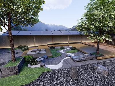 新中式日式乡村庭院 民宿庭院 枯山水庭院 日式庭院 民宿酒店庭院 庭院景观