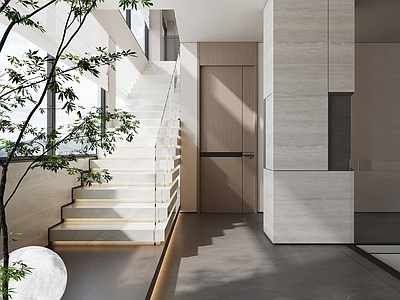 新中式现代楼梯间 楼梯间 叠级楼梯 悬浮楼梯 直线楼梯 楼梯造景