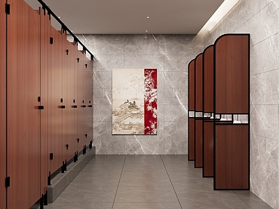 新中式公共卫生间 卫生间 新中式 卫生间隔断