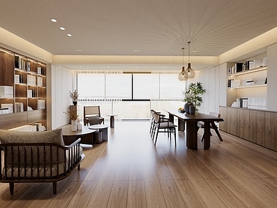 侘寂原木家居客厅 侘寂风客餐厅 沙发 餐桌