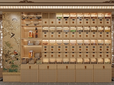 新中式简约其他文化空间 新中式中医展厅 中医文化展厅 药品展示柜 文化墙