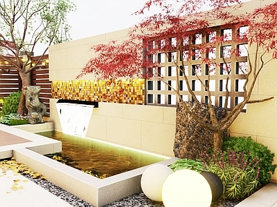 现代轻奢别墅庭院 下沉庭院