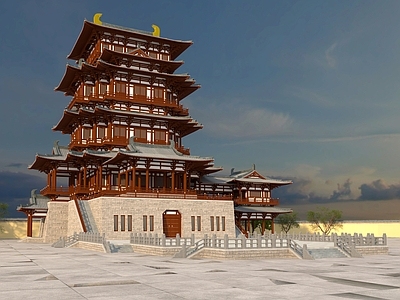 中古复古古建 古建 中式建筑 阁 塔