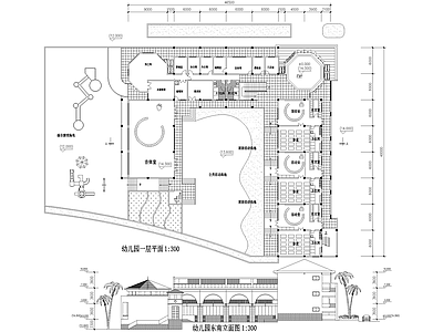 幼儿园建筑 三层托儿所 教室卧室活动室 音体室更衣室 美术室办公室 施工图