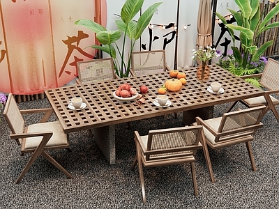 现代户外桌椅 户外餐桌椅 户外休闲桌椅 露营美陈 花草植物 庭院休闲桌椅