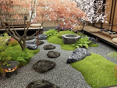 日式禅意微地形 枯山水 汀步 庭院景观 水钵水景 苔藓地形
