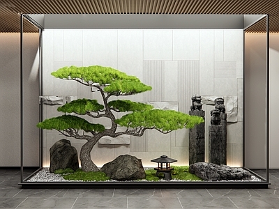 新中式室内景观 天井景观 松树 栓马桩 景观石 苔藓