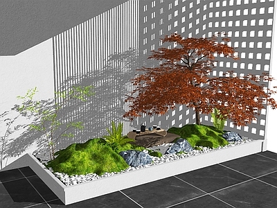 现代新中式其他景观小品 红枫 植物 景观小品 枯山水 中庭景观
