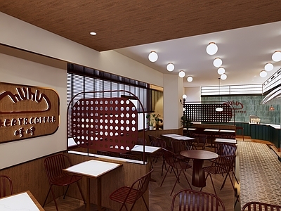 复古美式甜品面包店 轻食简餐 复古 釉面条形砖