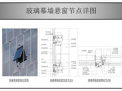 幕墙结构 玻璃幕墙 玻璃幕墙悬窗节点 施工图