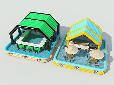 现代餐饮建筑 水上餐厅 充气餐厅 水上烧烤