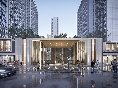 现代简约小区建筑 现代社区商业 沿街商业 社区入口 高端小区大门 现代高端商业配套