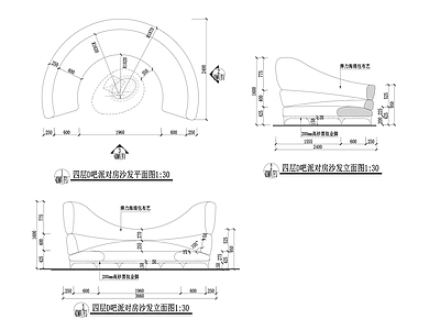 综合家具节点 会所沙发详图 酒吧沙发详图 艺术沙发节点 施工图