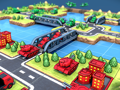 现代外景 高级战场 策略游戏 风格化坦克 卡通飞机 卡车