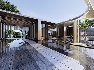 现代小区建筑 现代圆弧社区大门