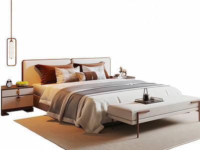 新中式双人床 宋式双人床 床头柜 主卧床 实木床 布艺床