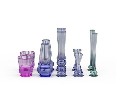 现代渐变色玻璃花瓶组合