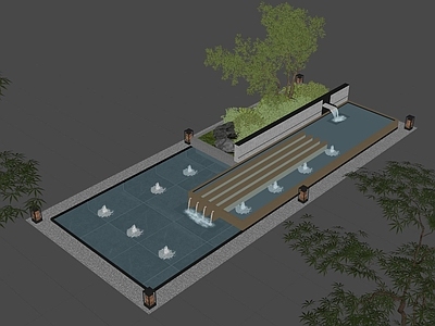 现代其他水景设施 现代水景观 喷泉 跌水 庭院水景 叠水
