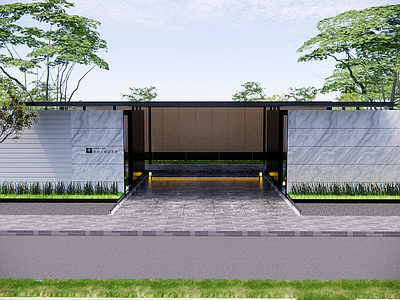 新中式入口大门 展示入口大门 入口廊架 次入口空间 小区入口大门 次入口