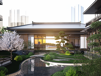 现代新中式售楼处建筑 中式庭院 售楼部 示范区