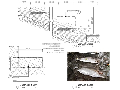 地台节点 太湖石台阶 踏步 生态台阶 户外楼梯 施工图