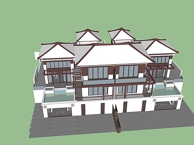 新中式轻奢风格建筑 西双版纳双拼别墅