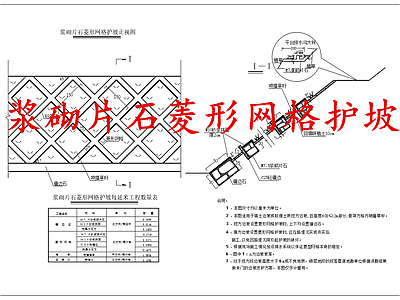 给排水节点详图 片石菱形网格护坡 施工图