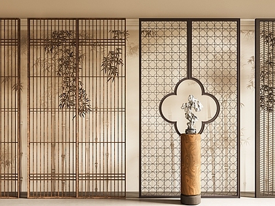新中式隔断 玄关隔断 屏风隔断 玄关屏风 新中式背景墙 屏风