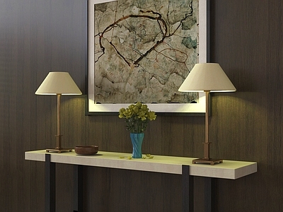中古台灯 中古端景玄关柜 大理石条案 台灯摆件 挂画