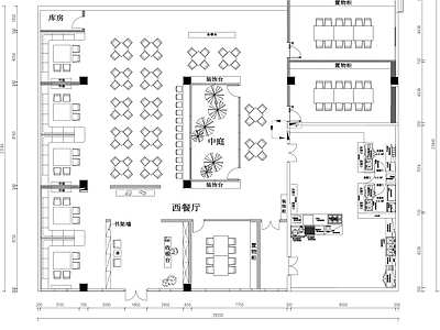 侘寂西餐厅 西餐厅设计平面图 餐厅设计平面图 西餐咖啡厅平面图 施工图