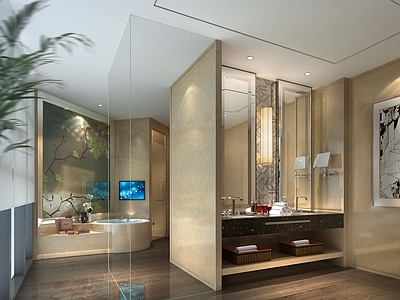 现代新中式酒店卫生间 酒店卫生间 家装卫生间 豪华卫生间