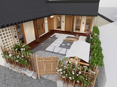 新中式现代乡村民房 复古民宿 飞鸟集 庭院 建筑