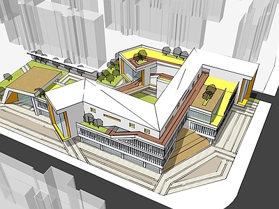 现代奶油幼儿园 现代幼儿园 屋顶跑道 空间丰富 异形建筑 屋顶绿化