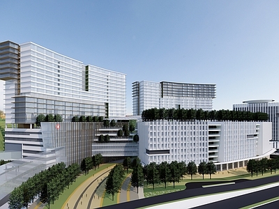 现代医院建筑 曲线 围合 开口 顶盖