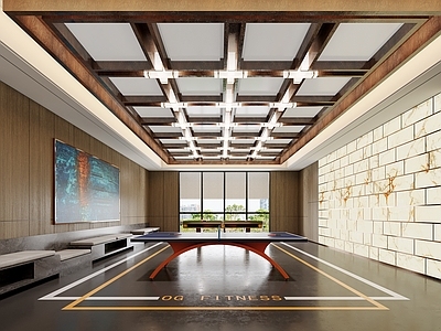 现代新中式活动室 活动室 乒乓球室 健身房 健身器材 乒乓球桌