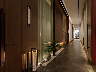 新中式轻奢酒店走廊 酒店餐厅走廊