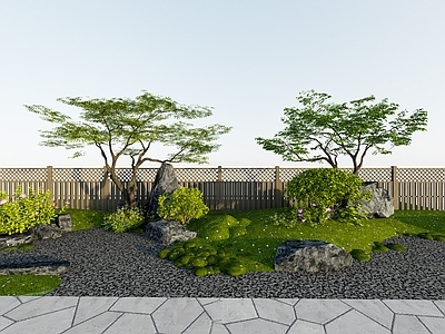 现代新中式庭院小品 现代庭院景观 景观树 乔木 植物组合 枫树