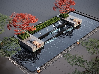 现代其他水景设施 现代水景观 喷泉 跌水 叠水 庭院水景