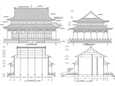寺庙 大雄宝殿殿堂 重檐歇山顶塑像座 斗拱角梁檩檐口 雀替栏板抱鼓石 须弥座悬鱼山花 施工图