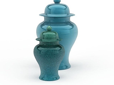 现代精美蓝色陶罐工艺品组合