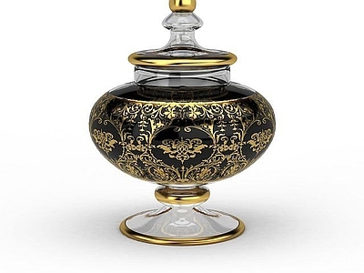 现代黑色刻金花玻璃坛子摆件