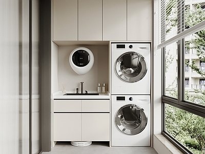 现代阳台 现代简约阳台 洗衣机柜 阳台柜