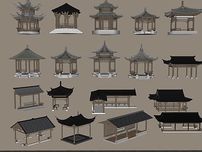 新中式复古古建筑 凉亭 亭子